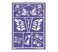 GRIM'TOUT Stencil Trucco Bambini - Gatti e Farfalle - 21x15 cm - Riutilizzabile e Lavabile - Feste, Kermesse e Compleanni - Kit per Pittura Viso, Disegni, Tatuaggi Temporanei - Bambina, Bambino