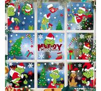 Grinch Adesivi Natalizi per Finestre,8 Fogli 124pcs Stickers Natale Finestre,Autoadesiva PVC Christmas Window Stickers,Grinch Decorazione Natalizi per Scuola,Casa,Vetro