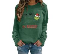Grinch Costume Maglione Natalizio a Maniche Lunghe Felpa da Donna Top Felpa Girocollo con Stampa Mostro Verde Natalizio Elegante Stampa T Shirt