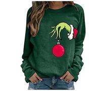 Grinch Costume Maglione Natalizio a Maniche Lunghe Felpa da Donna Top Felpa Girocollo con Stampa Mostro Verde Natalizio Elegante Stampa T Shirt