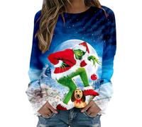 Grinch Costume Maglione Natalizio a Maniche Lunghe Felpa da Donna Top Felpa Girocollo con Stampa Mostro Verde Natalizio Elegante Stampa T Shirt