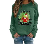 Grinch Costume Maglione Natalizio a Maniche Lunghe Felpa da Donna Top Felpa Girocollo con Stampa Mostro Verde Natalizio Elegante Stampa T Shirt