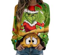 Grinch Costume Maglione Natalizio a Maniche Lunghe Felpa da Donna Top Felpa Girocollo con Stampa Mostro Verde Natalizio Elegante Stampa T Shirt