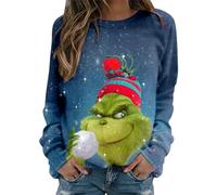 Grinch Costume Maglione Natalizio a Maniche Lunghe Felpa da Donna Top Felpa Girocollo con Stampa Mostro Verde Natalizio Elegante Stampa T Shirt