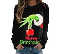 Grinch Costume Maglione Natalizio a Maniche Lunghe Felpa da Donna Top Felpa Girocollo con Stampa Mostro Verde Natalizio Elegante Stampa T Shirt