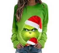 Grinch Costume Maglione Natalizio a Maniche Lunghe Felpa da Donna Top Felpa Girocollo con Stampa Mostro Verde Natalizio Elegante Stampa T Shirt