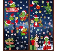 grinch decorazione natale, 8 fogli adesivi natalizi per finestre, grinch merry christmas window clings sticker, adesivi adesivi vetro natalizi, pvc autoadesivi finestre, natale decorazioni casa