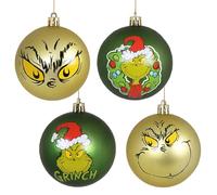 Grinch Set di palline di Natale, infrangibili, decorazioni natalizie, plastica 8 cm, 4 pezzi (H)