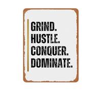 Grind Hustle Conquer Dominate Workout Metal Sign Motivational Wall-Art for Garage Gym Home Office 8 X 12 in