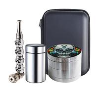 Grinder set, Spespo Macinino Meccanico per Spezie, Skull Pattern, Ø 50mm, 4 Pezzi, Macina Erbe e erba, spezie, pepe, sale, con cranio Pipa in metallo, Stash Storage Jar (Borsa con zip)