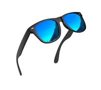 grinderPUNCH Occhiali da sole polarizzati super scuri per uomo e donna occhiali da sole retrò alla moda per guida protezione UV (Montatura nera opaca/Lenti blu polarizzate)