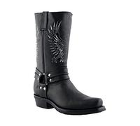 Grinders Bald Eagle Stivali da Uomo di Pelle Nera con Punta Quadrata Stile Cowboy 12