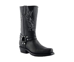 Grinders Bald Eagle Stivali da Uomo di Pelle Nera con Punta Quadrata Stile Cowboy 7