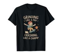 Grinding Like A Pro Crash Like A Champ Vintage Doodle Maglietta