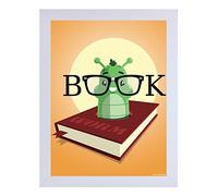 Grindstore Book Worm - Mini poster con cornice in legno bianco, 35 x 45 cm