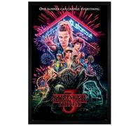 Grindstore Maxi poster nero con cornice in legno di Stranger Things Summer of 85, poster con cornice, decorazione da parete/arte, idea regalo per la casa, per soggiorno, camera da letto, casa o