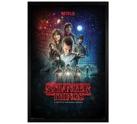 Grindstore Poster con cornice in legno nero Stranger Things One Sheet - Poster con cornice, decorazione da parete/arte, idea regalo per la casa, per soggiorno, camera da letto, casa o ufficio