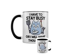 Grindstore Tazza bicolore con scritta "I Have to Stay Busy Or I Will Have Thoughts", interno nero