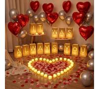 Grinsvalley It Was Always You - Lettere luminose con 30 candele a LED, 2000 petali di rosa e 35 palloncini in lamina perlescente, sacchetti di carta luminosi, decorazione per San Valentino