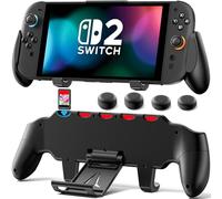 Grip Cover per Switch 2, Custodia Protettiva Nintendo Switch 2 Ergonomica con Impugnatura e Supporto Regolabile, Accessori Gaming con 5 Slot per Schede di Gioco e 4 Copri Switch 2 Thumb Grip