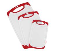 Grip Cutting Boards 3 Pack | Sturdy Plastic Chopping Boards for Fruits & Vegetables | Kitchen Cutting Board Set with Grip - Slip Pads & Handles | Red & Black Color Options (Red)