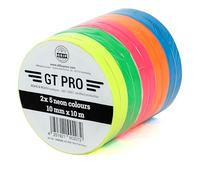 GRIP Eventbasics GT PRO Masking Tape Neon - Set da 10 pezzi, 10 mm x 10 m, nastro in tessuto fluorescente per fai da te, feste, ecc., 10 rotoli / 5 colori: giallo fluo, verde fluo, arancione fluo,