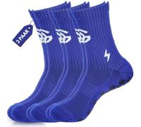Grip Socks - Calzini da calcio da uomo, taglia 36-41 e 42-47, traspiranti, antiscivolo, per atleti ambiziosi, calzini da calcio con imbottitura e rinforzo per le dita, anti-bolle, Blu (3 paia), 36-41