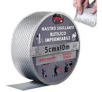 Gripko Nastro Sigillante Impermeabile Butilico 10Mx5cm - Nastro Butilico in Alluminio per Riparazione di Perdite, Grietas, Tetti - Nastro per Tubi, Grondaie, Resistente e Durevole