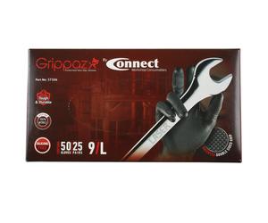 Grippaz Grande Nera Nitrile Guanti Scatola - 50 Pezzi / 25 Paia - Connect 37306
