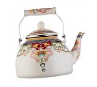 GRIRIW Bollitore per Tè in Smalto 4l Manico Antiscottatura, Teiera Resistente al Calore per Uso Domestico e Fornelli a Induzione, Pentola Decorativa Retrò per Cucina e Ufficio