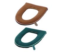 GRIRIW Coprisedile Colore Casuale WC in Flanella 2 Verde con Chiusura a Cerniera Riutilizzabile, Imbottitura Morbida e Calda Design Chic e Forma per Bagno
