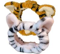 GRIRIW Fasce per Chioma in Peluche Orecchie di Tigre Elastiche, 2 Pezzi, Fascia Larga per Donna, per Lavare Viso e Tenere i Chioma Lontani dal Volto