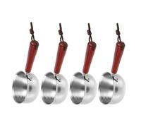 GRIRIW Mini Pentola in Acciaio Inox 150Ml Manico in Legno e Misurino Graduato Set 4 Pezzi per Preparare Latte e Salse su Fuoco e Induzione