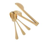 GRIRIW Set 4 Pezzi Posate in Acciaio Inox Dorato Pinze per Alimenti e Cucchiaio da Zuppa Manico Ergonomico Antiscivolo per Cucina Domestica Barbecue e Catering Eventi
