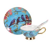 GRIRIW Set da Tazze e Piattini da Caffè in Porcellana Europea con Cucchiaino, Design a Grande Diametro e Motivo Floreale, per Tè e Latte, Facile da Pulire, Uso Quotidiano Colore Casuale