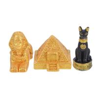 GRIRIW Set di 3 giocattoli dell'Antico Egitto, giocattolo egiziano in miniatura, piramide egiziana, sfinge, dea dei gatti, piramide, giocattolo egiziano