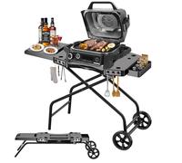 GRISUN Carrello pieghevole per barbecue Ninja OG700-OG750 e Blackstone da 55,9 cm | Supporto portatile per barbecue con ruote, tavolino e cestino portaoggetti