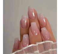 GRITOSE 24 Unghie finte a bara rosa, corte e medie, con sfumatura rosa e bianca, riutilizzabili, con copertura totale lucida, ideali per feste, donne e ragazze.