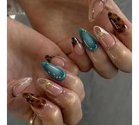 GRITOSE 24 unghie finte a mandorla, medie con colla, motivo leopardo e strisce, punta francese, copertura completa, riutilizzabili, decorative per unghie.