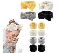 GRITOSE Set di 12 fasce per capelli e braccialetti da spa, per ragazze e ragazze, per lavare il viso, per feste o come regalo (bianco, nero, grigio, giallo)