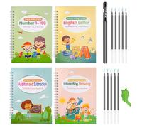 Griwuut Set di 4 quaderni magici, riutilizzabili, magici, per bambini, calligrafia, numeri, lettere da disegno