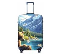Grizzly Bear and Puppy Snow Mountain Forest - Copertura elastica da viaggio per valigia, con stampa, antigraffio, Nero , M