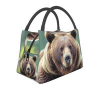 Grizzly Bear - Borsa per il pranzo per donne e uomini, adulti, isolata, riutilizzabile, a prova di perdite, grande capacità, contenitore per alimenti portatile, per lavoro e viaggi