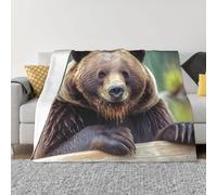 Grizzly Bear Coperta e copriletto ultra morbida in micropile leggero, in flanella leggera, per aria condizionata, per tutte le stagioni, calda, per divano e divano, 101,6 x 76,2 cm