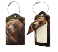 Grizzly Bear Etichette per bagagli per valigie, etichette da viaggio in pelle PU con retro completo per la privacy, etichette per nome, etichette personalizzate per borse, etichette per valigie con