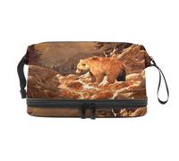 Grizzly Bear in The Rocky Mountains, trousse a doppio strato, per donne e ragazze, trousse da viaggio per trucchi, pratica borsa organizer con scomparto per pennelli, Multi, 27x15x14 cm/10.6x5.9x5.5