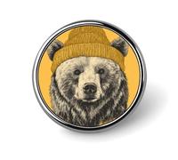 Grizzly Bear indossa berretto giallo spilla rotonda per uomo donna moda distintivo collare pin vestito giacca zaino accessori