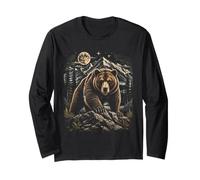 Grizzly Bear Moon Wilderness Wilderness Arte di Montagna Maglia a Manica
