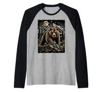Grizzly Bear Moon Wilderness Wilderness Arte di Montagna Maglia con Maniche Raglan
