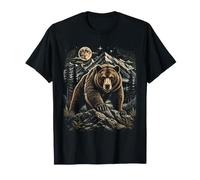 Grizzly Bear Moon Wilderness Wilderness Arte di Montagna Maglietta